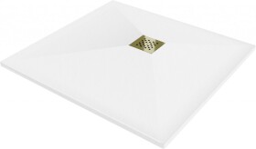 MEXEN/S - Stone+ čtvercová sprchová vanička 100 x 100, bílá, mřížka zlatá 44101010-G