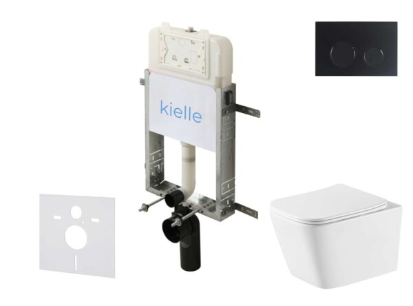 Kielle - Genesis New Set předstěnové instalace, klozetu Arkas I, Vortex Rimless+, sedátka softclose a tlačítka Gemini New II, matná černá 30528SZ78