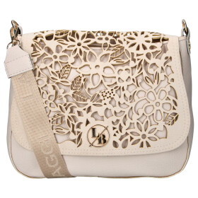Elegantní dámská koženková crossbody kabelka LB Flower, béžová