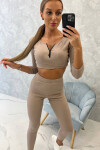 Žebrovaný crop top set tmavě béžový UNI