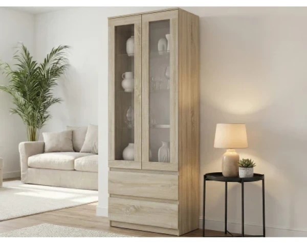 Vysoká vitrína Carlos, dub sonoma, šířka 70 cm