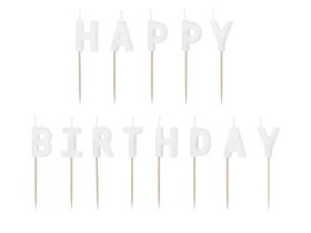 PartyDeco svíčky Happy Birthday bílé