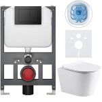 CERANO - Kompletní WC set Basic/Carlito - bílá lesklá - WC tlačítko Maxio/Černá - závěsné - nízký modul - předstěnová instalace - 48,5x36,5 CER-8050BD86039
