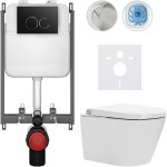 CERANO Závěsné WC s bidetem Basic/Cronus Standard - bílá lesklá - WC tlačítko Dualo/Černá - pro zazdění - 59,3x38,4 cm