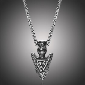 Pánský náhrdelník Ódinovo kopí - GUNGNIR - symbol VALKNUT, Stříbrná 60 cm