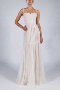Dámské šaty na ramínka s sukní dlouhé bílé Bílá / XL & L model 15043063 - SOKY&#38;SOKA