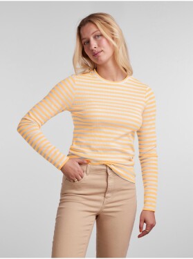 Žluté dámské pruhované basic tričko dlouhým rukávem Pieces Ruka dámské