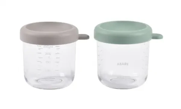 Beaba Kelímky na jídlo skleněné 2x 250 ml Green Grey (914011BB)