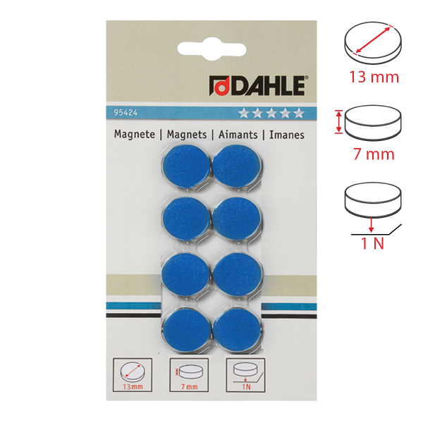 Dahle magnet plánovací, Ø 13 mm, 1 N, 8 ks, modré
