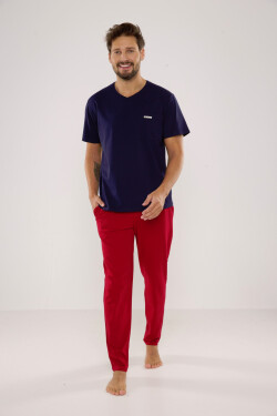 Pánské pyžamo De Lafense 624 Kevin kr/r S-2XL kaštanově modrá XXL