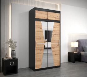 Šatní skříň Abi Ma s nástavcem Barva korpusu: Černá, Rozměry: 120 cm, Dveře: Dub artisan