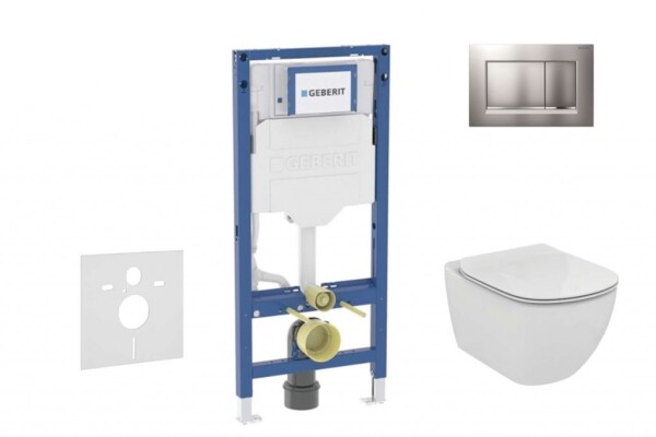 GEBERIT - Duofix Set předstěnové instalace, klozetu Tesi a sedátka, tlačítko Sigma30, matný chrom/chrom SANI11CD2122