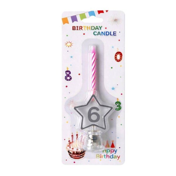 Dortisimo Svíčka růžová s LED stříbrným podstavcem ve tvaru hvězdy číslo 6