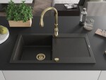 MEXEN/S - Leo granitový dřez 1-miska s odkapávačem včetně baterie Savita, černá/zlatá metalik 6501-75-672601-50