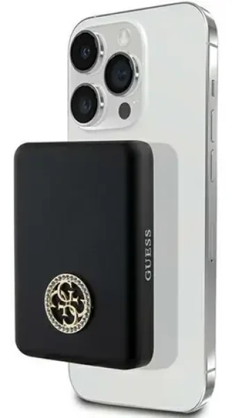 Guess MagSafe 4G Strassed Metal Logo černá / Powerbanka / 3000mAh / bezdrátové nabíjení 5W (GUPBM3AL4DMK)