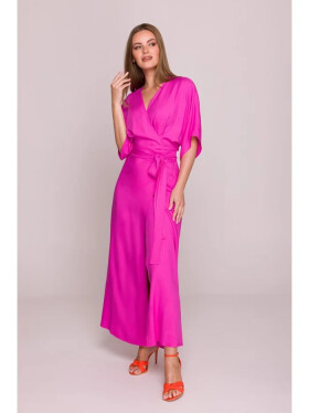 Dámské šaty se zavinovacím vzorem S406 Tmavě růžová - Stylove XL Fuchsie