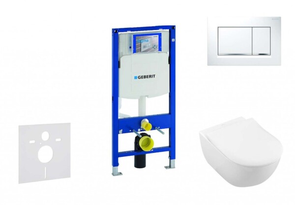 GEBERIT - Duofix Modul pro závěsné WC s tlačítkem Sigma30, bílá/lesklý chrom + Villeroy Boch - WC a sedátko, DirectFlush, SoftClose, CeramicPlus 111.300.00.5 NI5