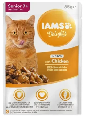 IAMS Delights Adult Senior kuře / Kapsička pro kočky / v omáčce / 85 g / Pro starší kočky (173-150165)