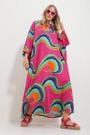 Trend Alaçatı Stili Women's Fuchsia Dominate Buttoned Woven Patterned Dress