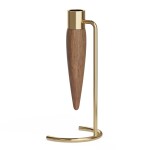 Audo Copenhagen Svícen Umanoff Polished Brass/Walnut 20 cm, přírodní barva, dřevo, kov