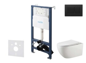 Kielle - Genesis New Set předstěnové instalace, klozetu Gaia, Rimless, sedátka softclose a tlačítka Gemini New III, matná černá 30528SS18