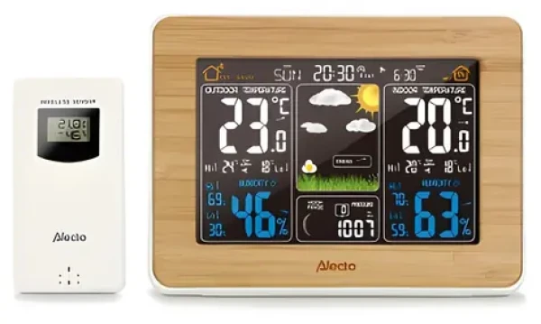 Alecto WS-1560 bambus / Meteostanice / bezdrátové venkovní čidlo / dosah 100 m / displej 5,7" (WS-1560)