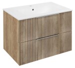 SAPHO - SET koupelnová skříňka CIRASA STRIP 70cm s umyvadlem a LED zrcadlem, 2x zásuvka, dub alabama KSET-100