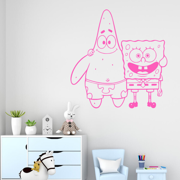 Samolepka SpongeBob a Patrick Barva: růžová, Velikost: 100 x 102 cm