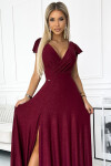 411-8 CRYSTAL třpytivé dlouhé šaty s výstřihem - Bordeaux XL