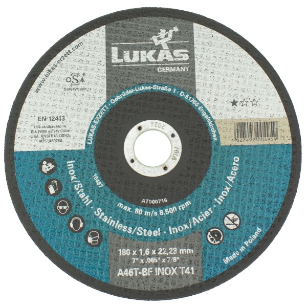 Kotouč řezný, 180 x 1,6mm, A46T-BF INOX, LUKAS