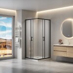 Erga Tucson, sprchový kout s posuvnými dveřmi 70(dveře) x 70(dveře) x 190 cm, 6mm čiré sklo, černý profil, ERG-S02-TUCSON-D070D070-CL-BK-C