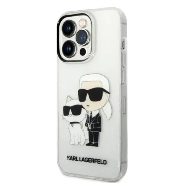 Pouzdro Karl Lagerfeld IML Glitter Karl and Choupette NFT iPhone 14 Pro Max čiré