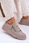 Kožené Sportovní Boty Tenisky Na Platformě Se Zipem Vinceza 88019 Tmavě Béžové 36