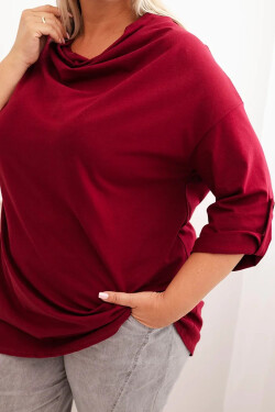 Dámská blůza Plus Size s bavlnou volného střihu s vodním výstřihem bordová UNI