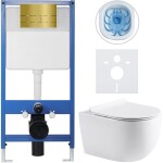 CERANO - Kompletní WC set Profi/Felci - bílá lesklá - WC tlačítko Line/Zlatá - předstěnová instalace - 52,5x36 CER-8050BD84331