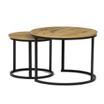 Stůl konferenční, set 2 ks, MDF deska, dekor divoký dub, kovová podnož, černý lak