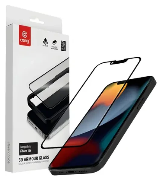 Crong 3D Armour Glass / Ochranné sklo / tvrzené / Apple iPhone 17e, 16e, 14, 13, 13 Pro / instalační rámeček (CRG3DAGIP1661E)