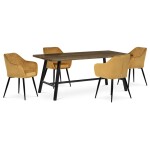 Jídelní židle, potah žlutá matná sametová látka, kovové nohy, černý matný lak