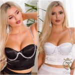 Sexy top Koucla Corsage Crop Top s třpytivými ramínky white L