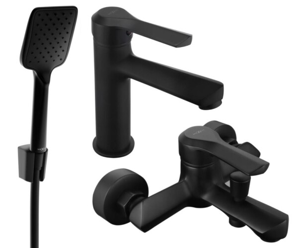 MEXEN - Saber R62 Set umyvadlové a vanové baterie s příslušenstvím, černá 72103R62-70