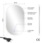 Erga Demi, oválné LED zrcadlo 60x90cm, 3 barvy světla, přední osvětlení, topná podložka proti zapaření, ERG-V01-Demi-6090-CL ERG-V01-DEMI-6090-CL