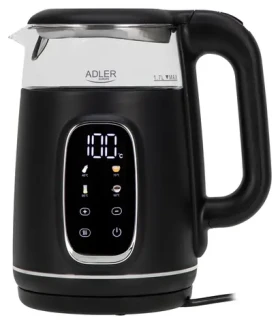 Adler AD 1305 černo-stříbrná / Rychlovarná konvice / 2200 W / 1.7 L / sklo / regulace teploty (AD 1305 BS)
