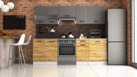 FRONTI Kuchyňská linka LUIZA III 240x180 - Grafit + dub artisan