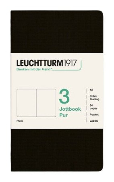 Zápisník Jottbook pur A6, 64l, čistý, Black, 3ks