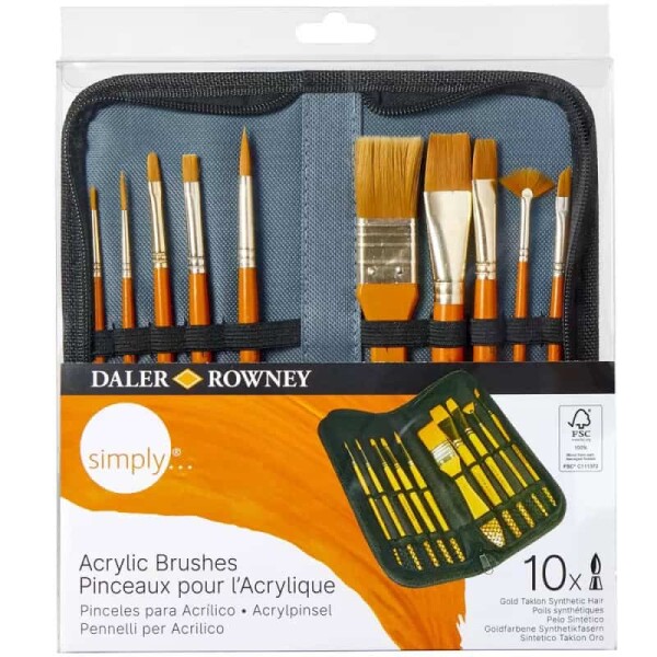 Daler-Rowney Simply: 10 štětců na akryl v penálu