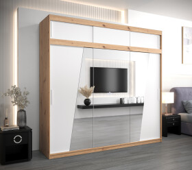 Šatní skříň Abi R0 s nástavcem Barva korpusu: Dub artisan, Rozměry: 250 cm, Dveře: Bílá