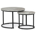 Set 2 ks stolků, MDF deska, dekor bílý mramor, kovová podnož, černý lak