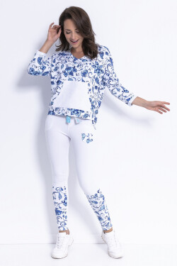 Dlouhé kalhoty Fobya bílo-modré květy