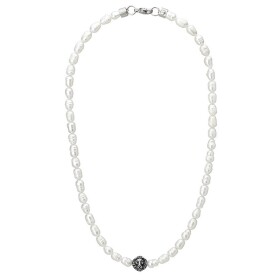 Pánský perlový náhrdelník Jaime - přírodní perla, ocelový lev, 47 cm Bílá
