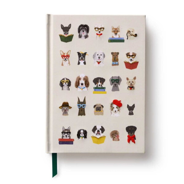 Rifle Paper Co. Vyšívaný linkovaný deník Dogs, béžová barva, papír